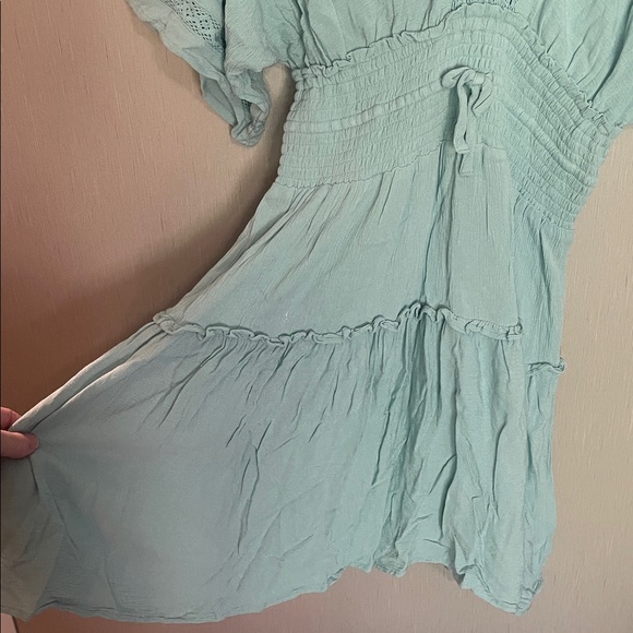 Lovestitch small blue lace crochet smocked dress rayon v neck tie back - Picture 4 of 8